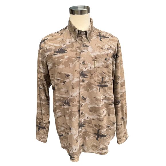 Columbia River Lodge Men L Goose Hunter Camo Denim Long Sleeve Button-Down Shirt - Picture 1 of 8